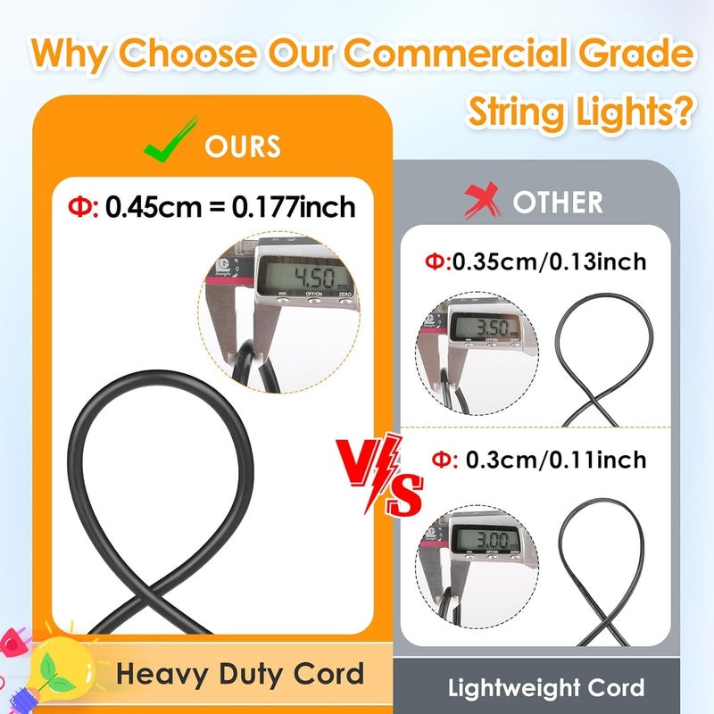 Mlambert 3-Color in 1 Solar String Lights Outdoor Waterproof Dimmable, 48ft Remote LED Patio Lights,15 Hanging Sockets Shatterproof Light for Backyard - Image 3